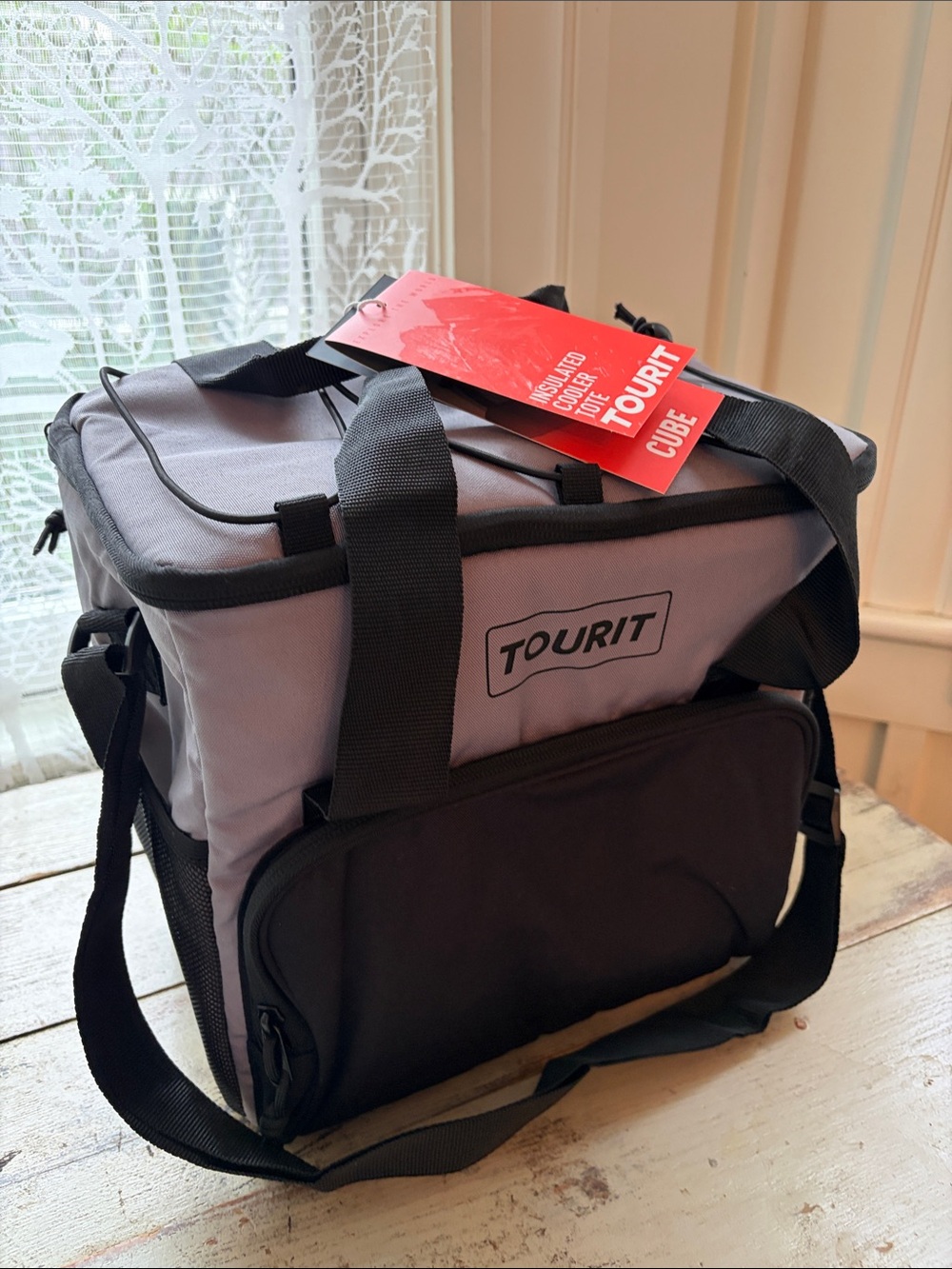 NWT Tourit Gray Cooler Lunch / Beer Carry travel Bag with  and 2 Freezer packs